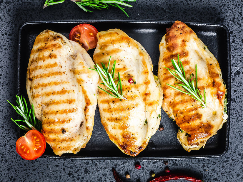 Red chile glazed chicken breasts stuffed with goat cheese