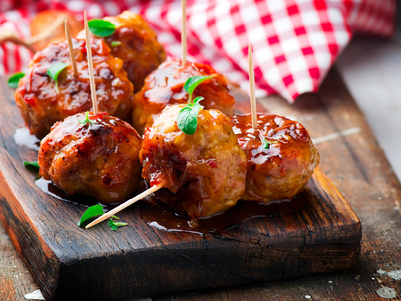Honey chipotle barbecue meatballs coated in smoky-sweet sauce