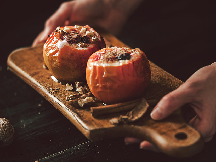 Puff pastry baked apples filled with red chile cranberry sauce