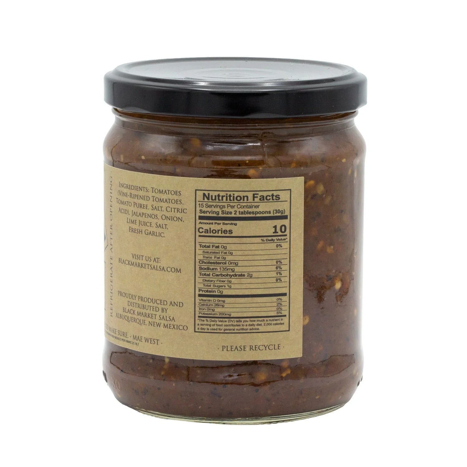 Black Market Fire Roasted Salsa, back label with ingredients
