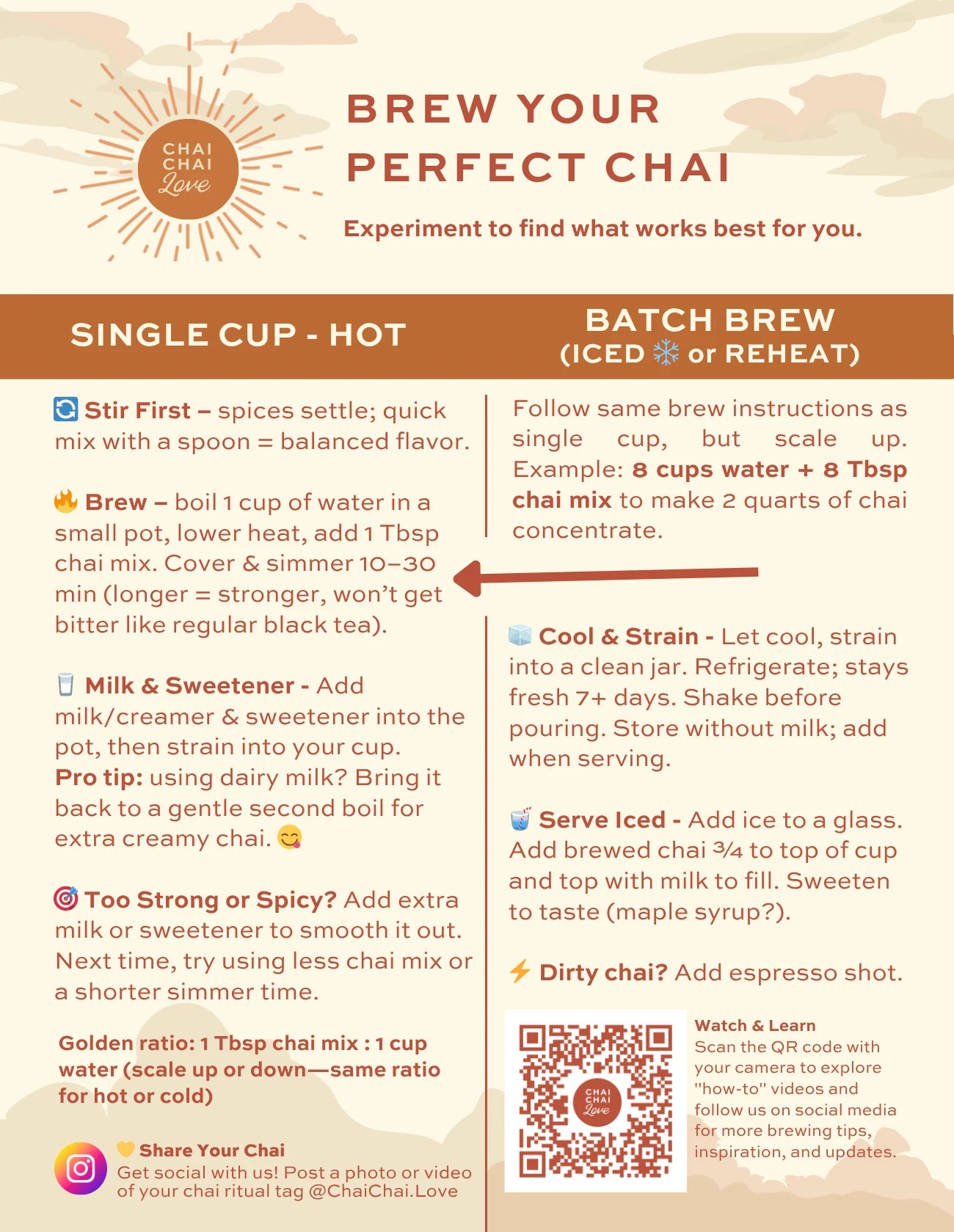 Chai Chai Love Caffeine Free, brewing instructions card
