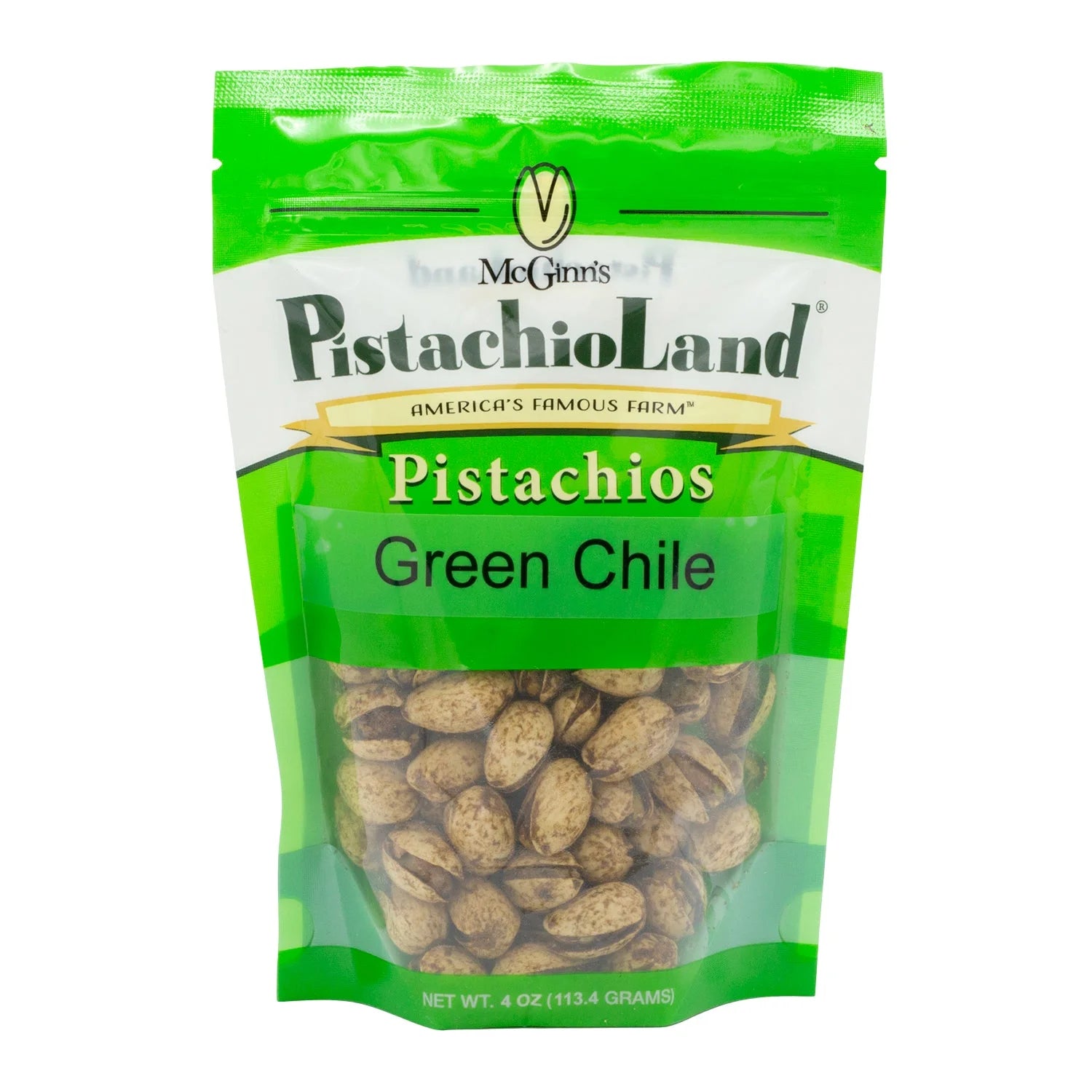 McGinn's PistachioLand Green Chile Pistachios, front of bag