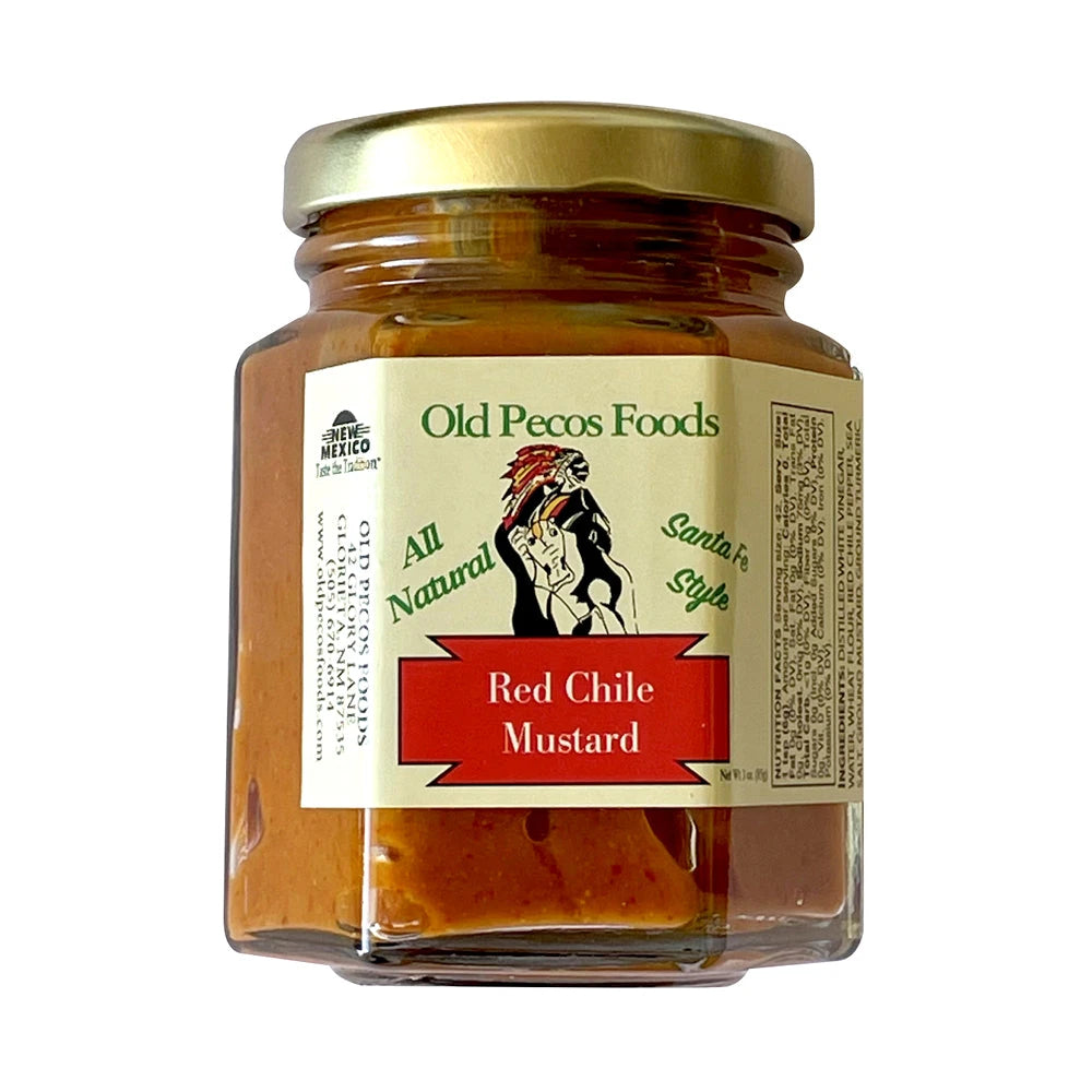 Old Pecos Foods Red Chile Mustard, front of jar