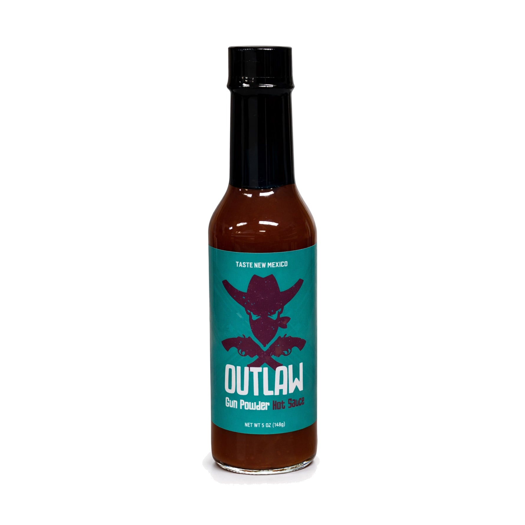 Outlaw Gunpowder Hot Sauce (Chipotle), front of bottle