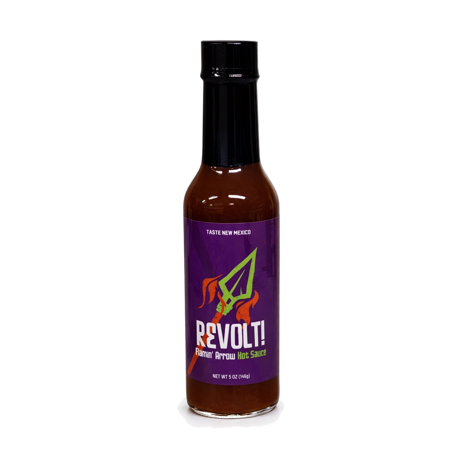 Revolt Flamin' Arrow Hot Sauce (Carolina Reaper), front of bottle