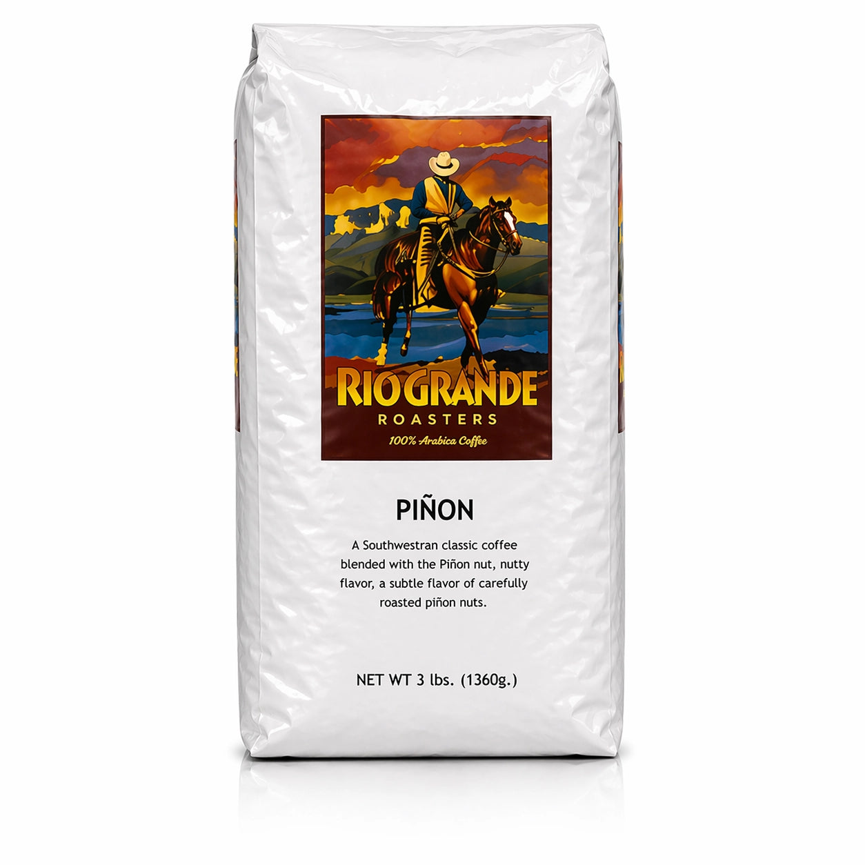 Rio Grande Roasters Whole Bean Piñon Coffee 3 lb bag, front view