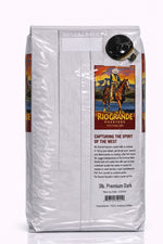 Rio Grande Roasters Whole Bean Premium Dark Coffee 3 lb bag, back label with nutrition facts