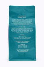 Santa Fe Gourmet Caramel Coffee, Ground, back label with nutrition facts