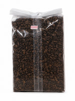 Santa Fe Gourmet Caramel Coffee, Whole Bean, 5 lb bag, back label with nutrition facts
