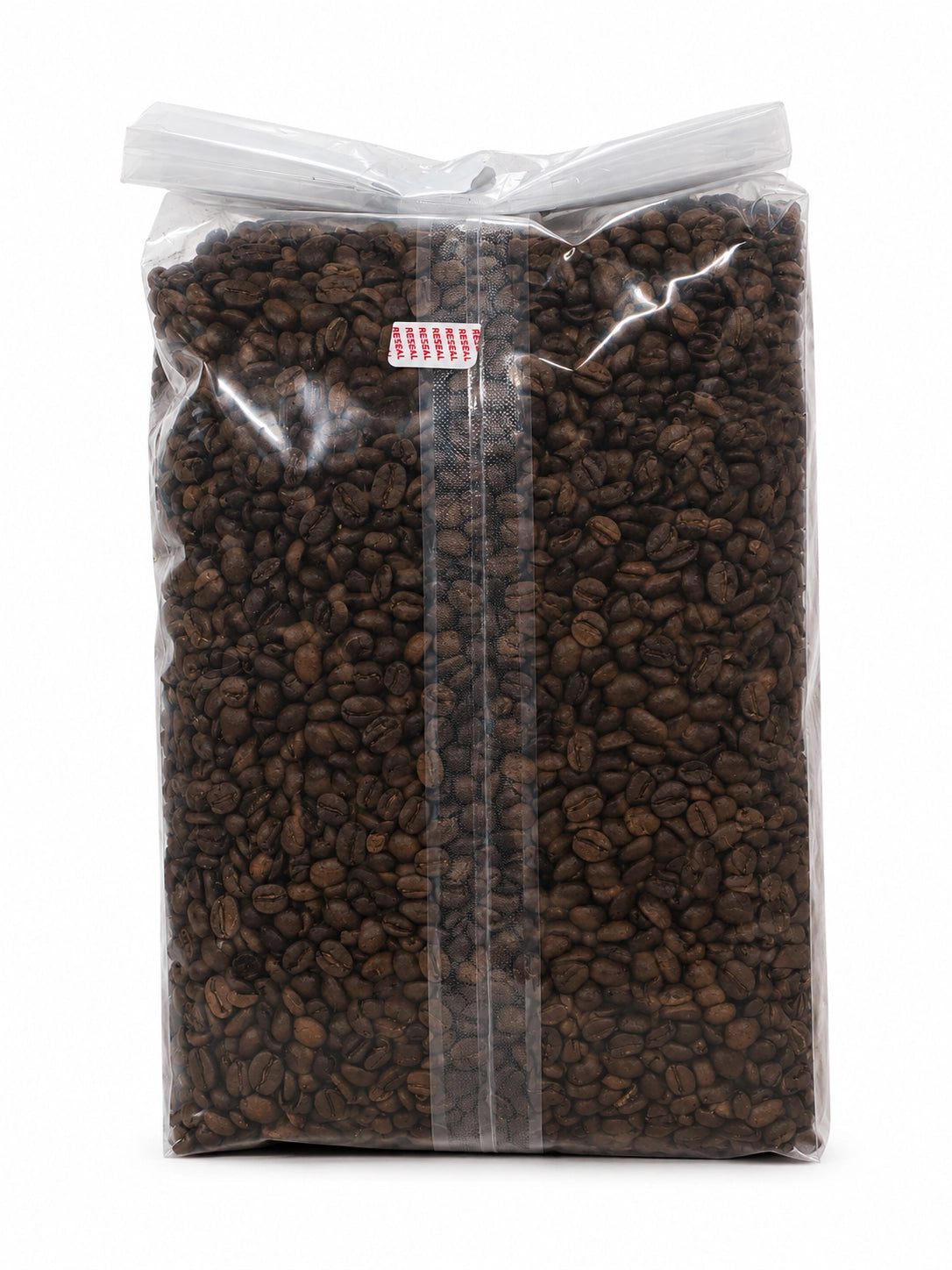 Santa Fe Gourmet Caramel Coffee, Whole Bean, 5 lb bag, back label with nutrition facts