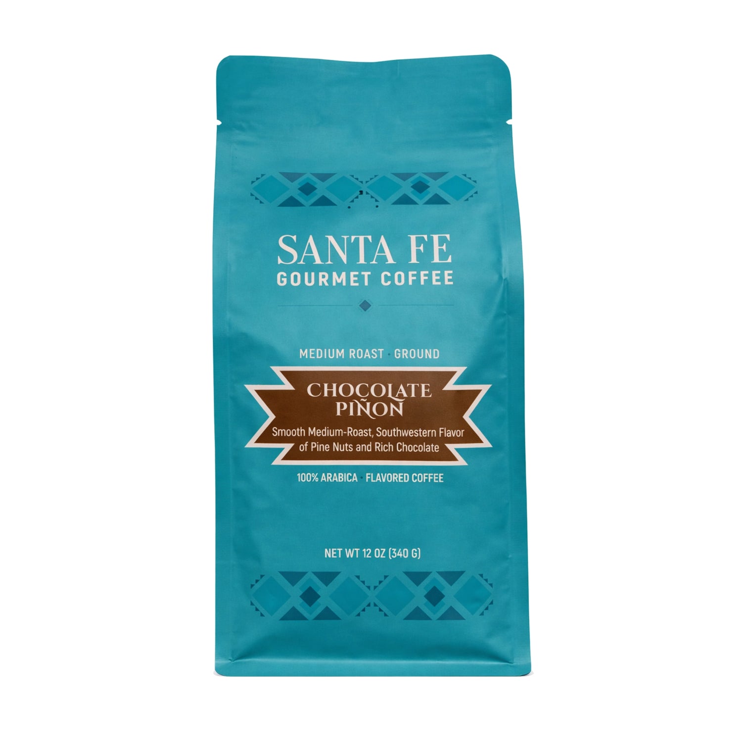 Santa Fe Gourmet Chocolate Piñon Coffee, Ground, front of bag