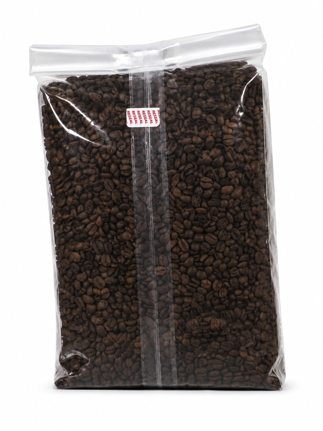 Santa Fe Gourmet Chocolate Piñon Coffee, Whole Bean, 5 lb bag, back label with nutrition facts