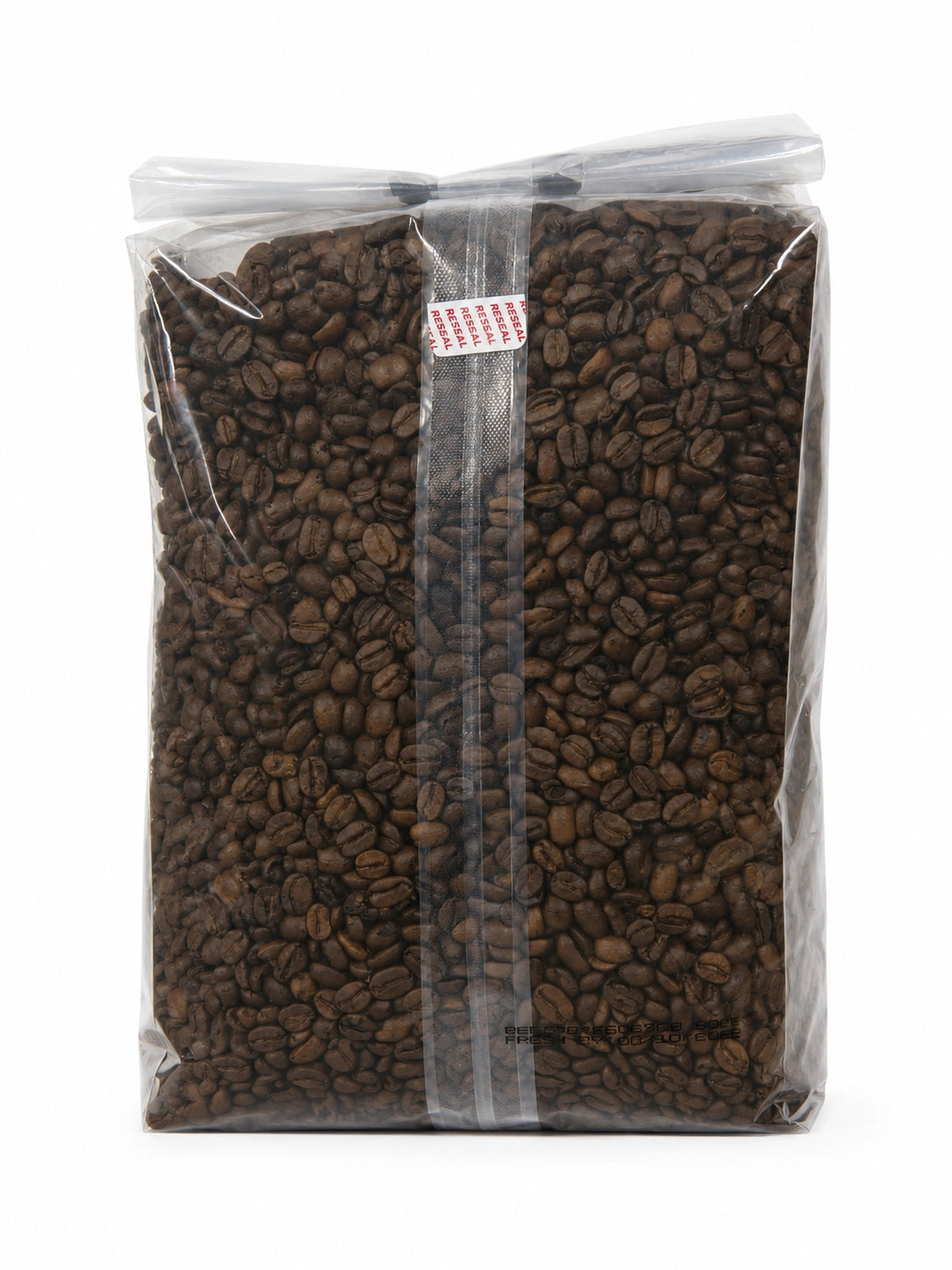 Santa Fe Gourmet Piñon Coffee, Whole Bean, 5 lb bag, back label with nutrition facts