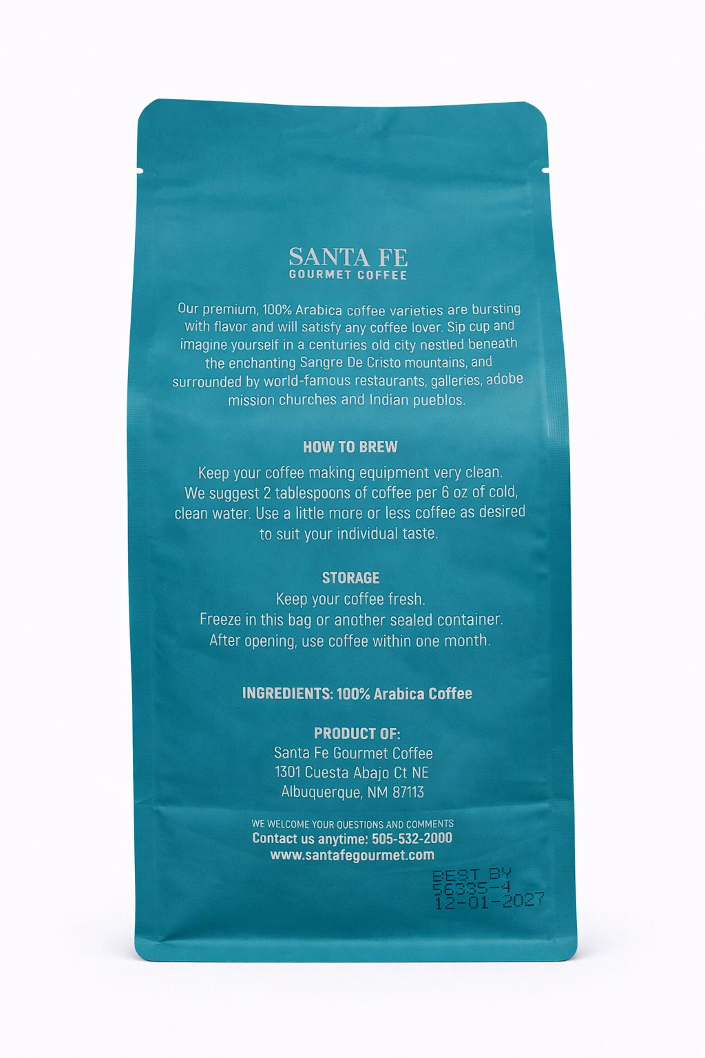 Santa Fe Gourmet Roadrunner Bold Coffee, Ground, back label with nutrition facts