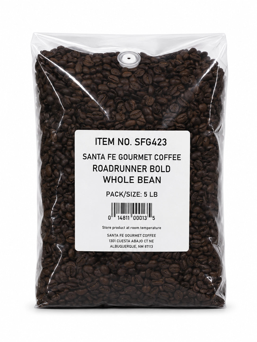 Santa Fe Gourmet Roadrunner Bold Coffee, Whole Bean, 5 lb bag, front view
