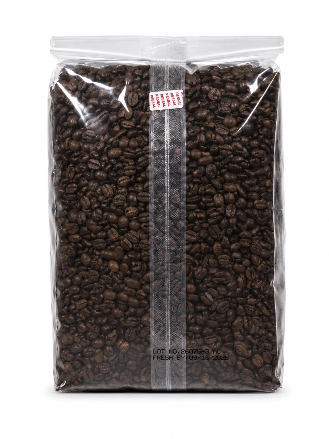 Santa Fe Gourmet Vanilla Hazelnut Coffee, Whole Bean, 5 lb bag, back label with roast details