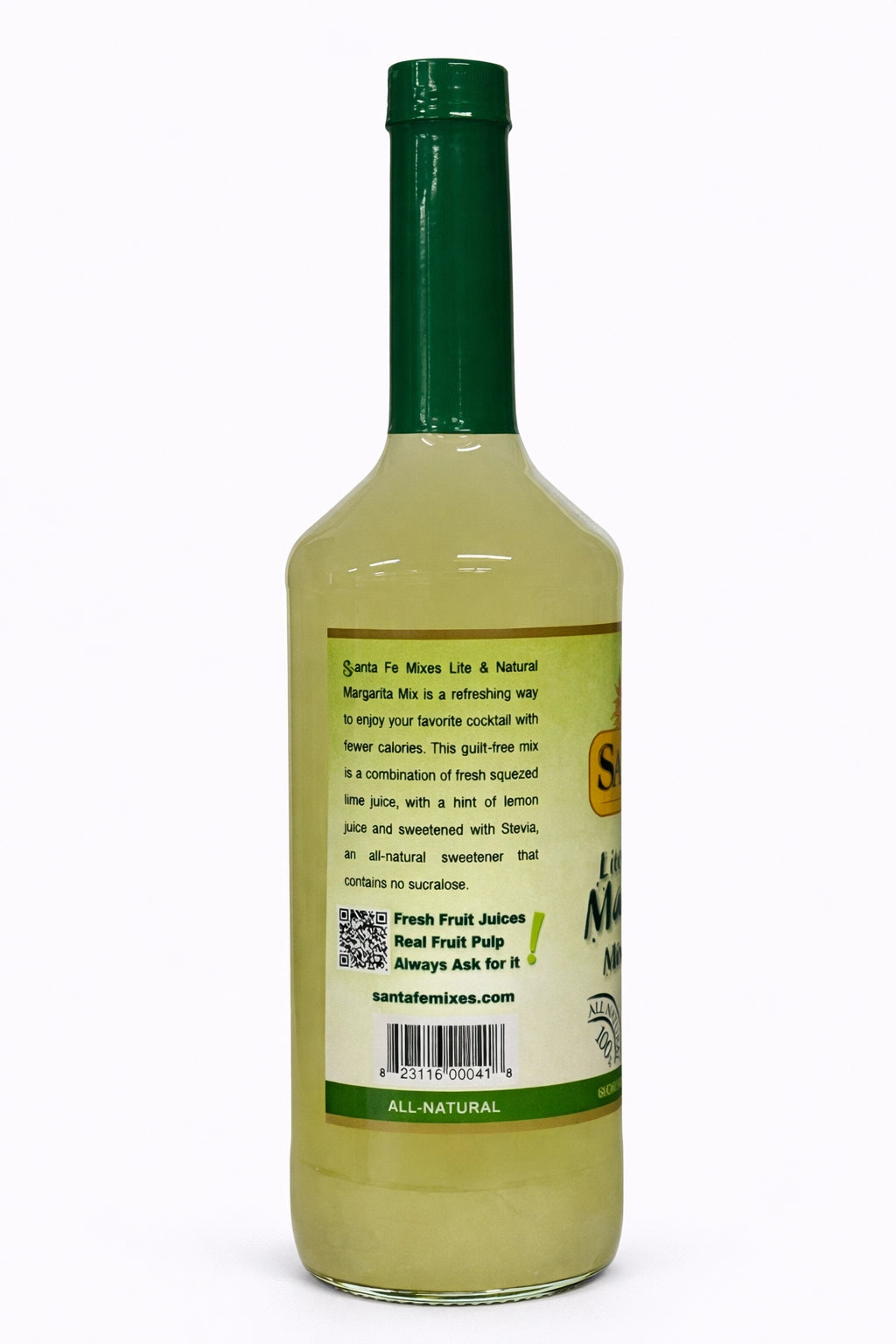 Santa Fe Mixes Lite & Natural Sugar Free Stevia Margarita Mix, back label with nutrition facts