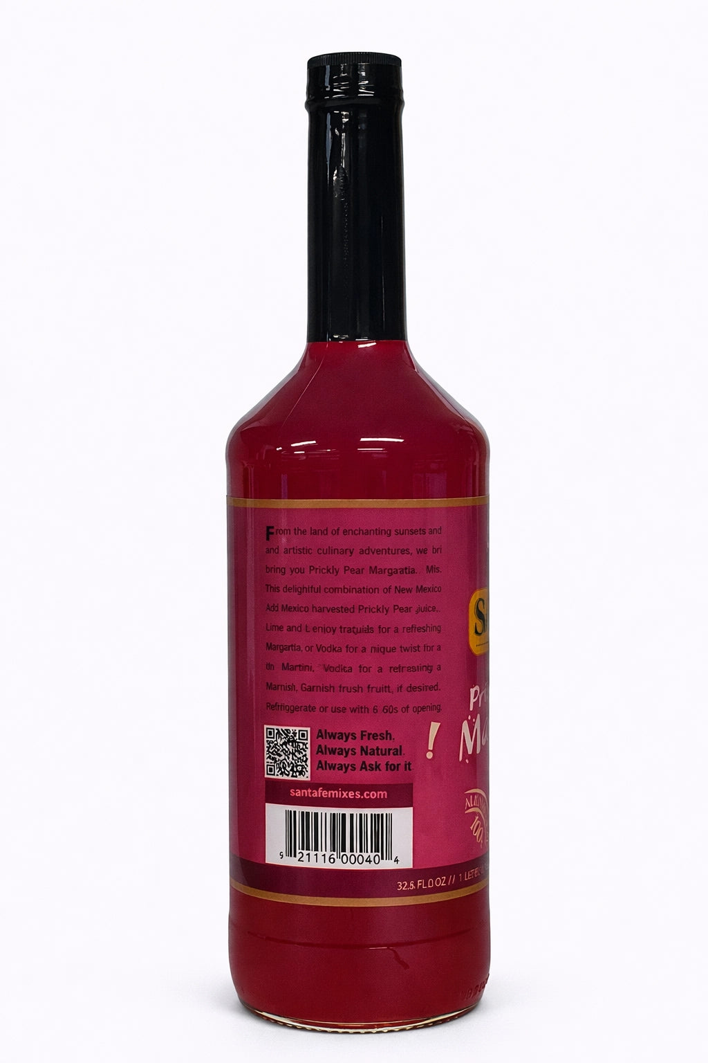 Santa Fe Mixes Prickly Pear Margarita Mix, back label with nutrition facts