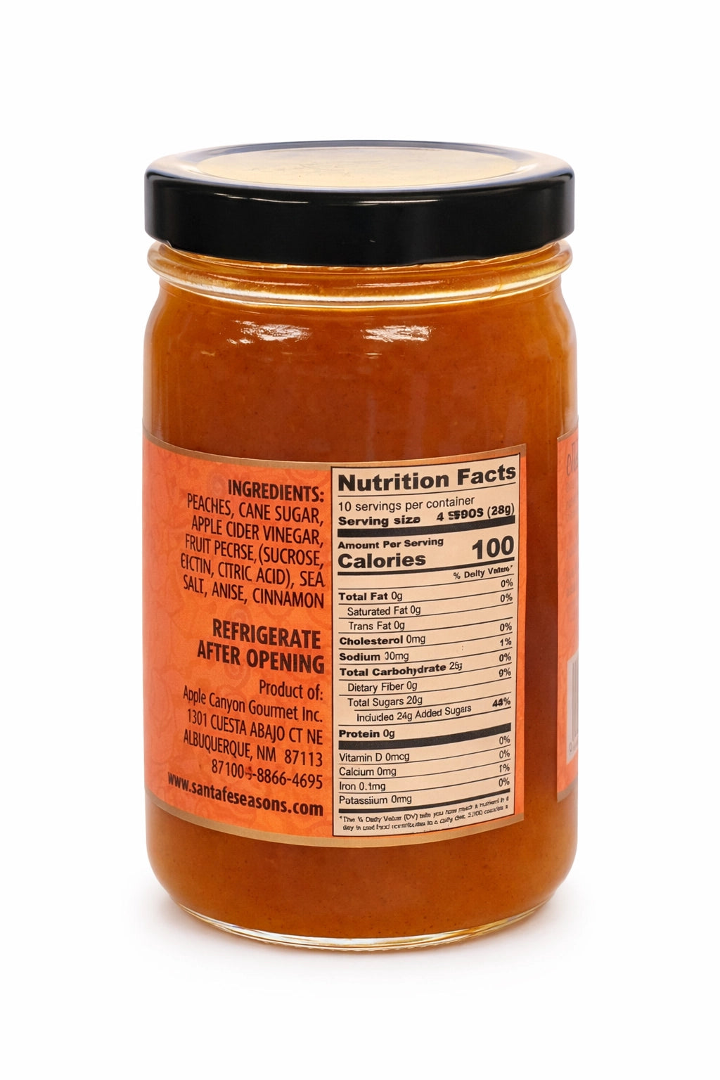 Santa Fe Seasons Biscochito Peach Jam, ingredients label