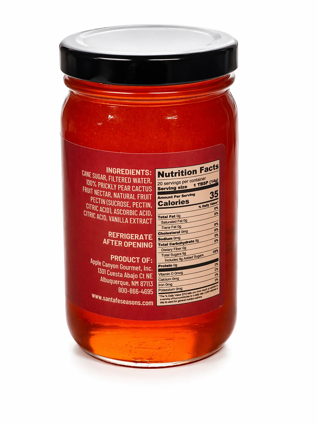 Santa Fe Seasons Cactus Jelly, ingredient list (alternate label view)