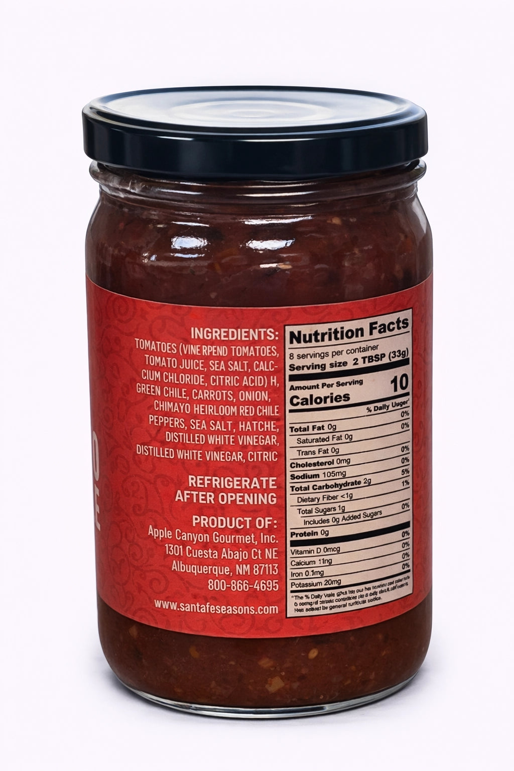 Santa Fe Seasons Chimayo Red Chile Salsa, ingredients label
