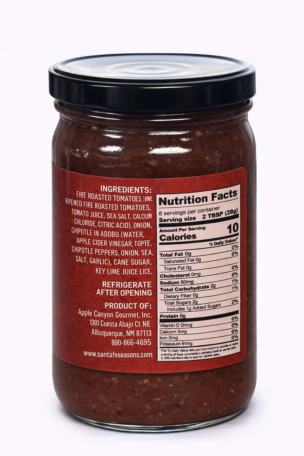 Santa Fe Seasons Fire Roasted Salsa, ingredients label