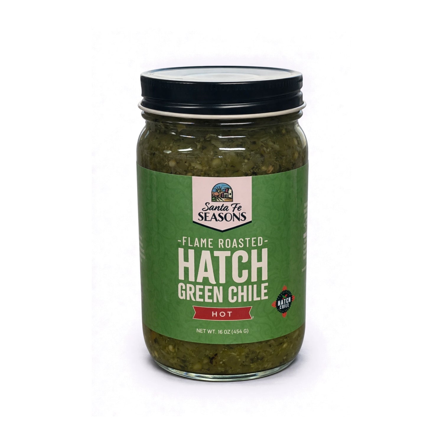 Santa Fe Seasons Flame Roasted Hatch Green Chile, Hot heat level, front of jar