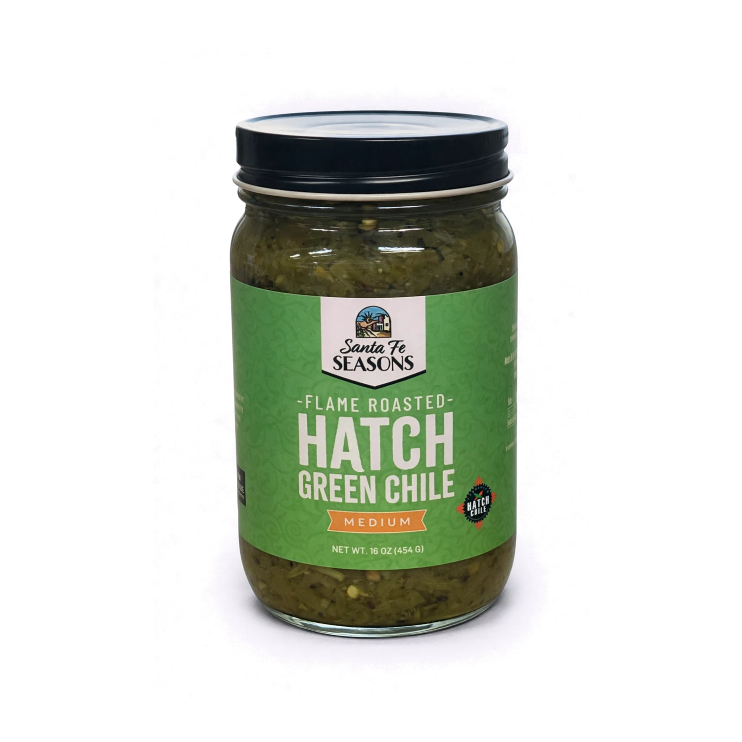 Santa Fe Seasons Flame Roasted Hatch Green Chile, Medium heat, front of jar
