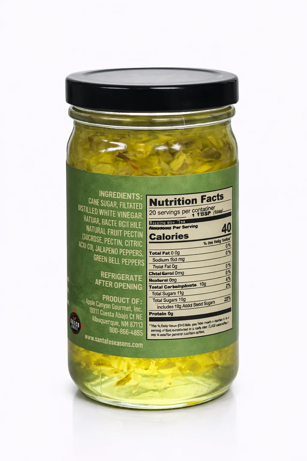 Santa Fe Seasons Green Chile Jelly, ingredient list and nutrition facts