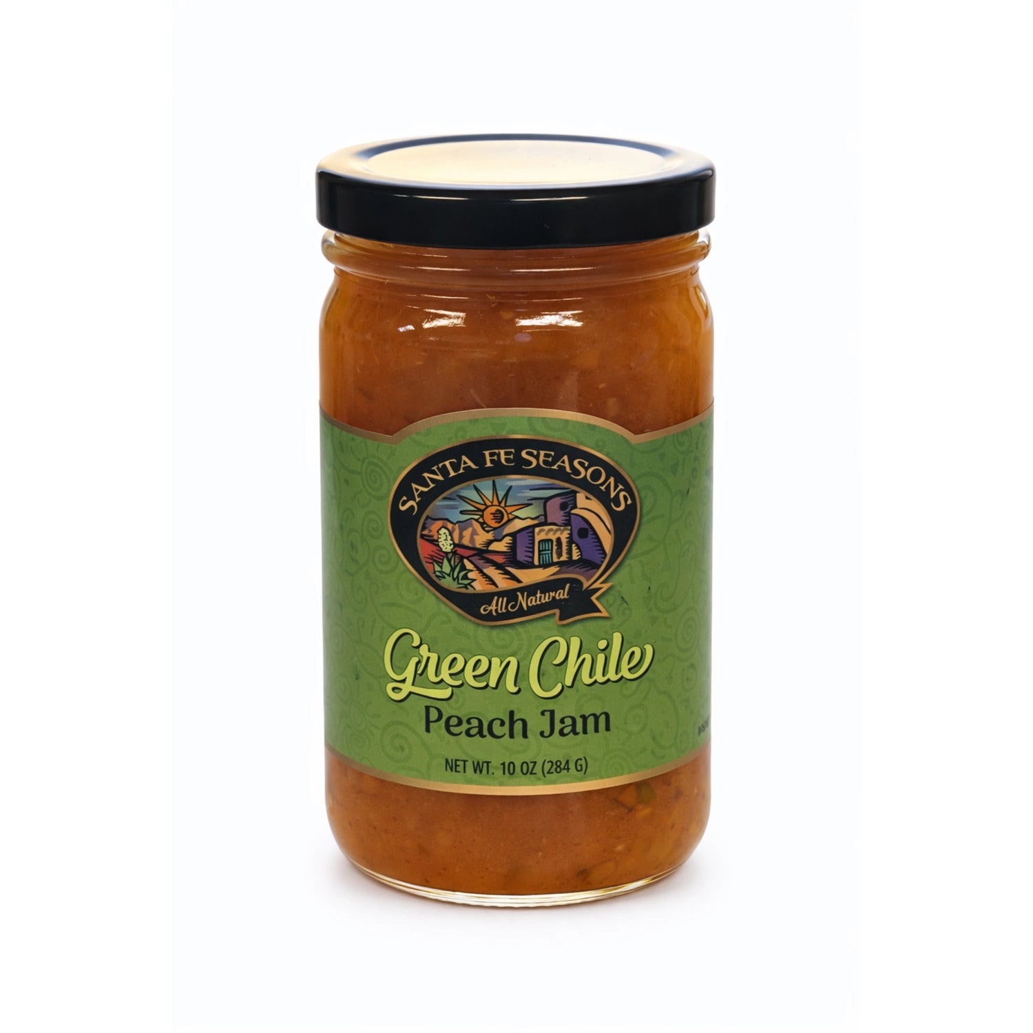 Santa Fe Seasons Green Chile Peach Jam, front of jar