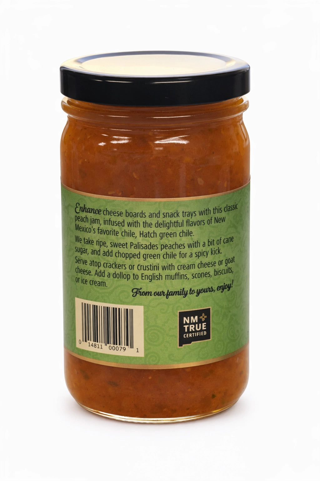 Santa Fe Seasons Green Chile Peach Jam, recipe suggestion card