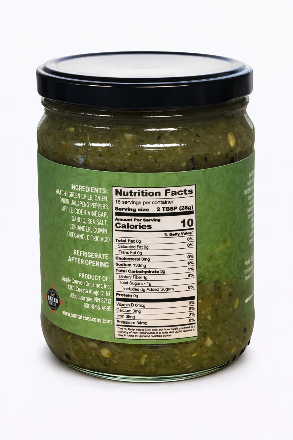 Santa Fe Seasons Hatch Fire Roasted Green Chile Salsa, ingredient list