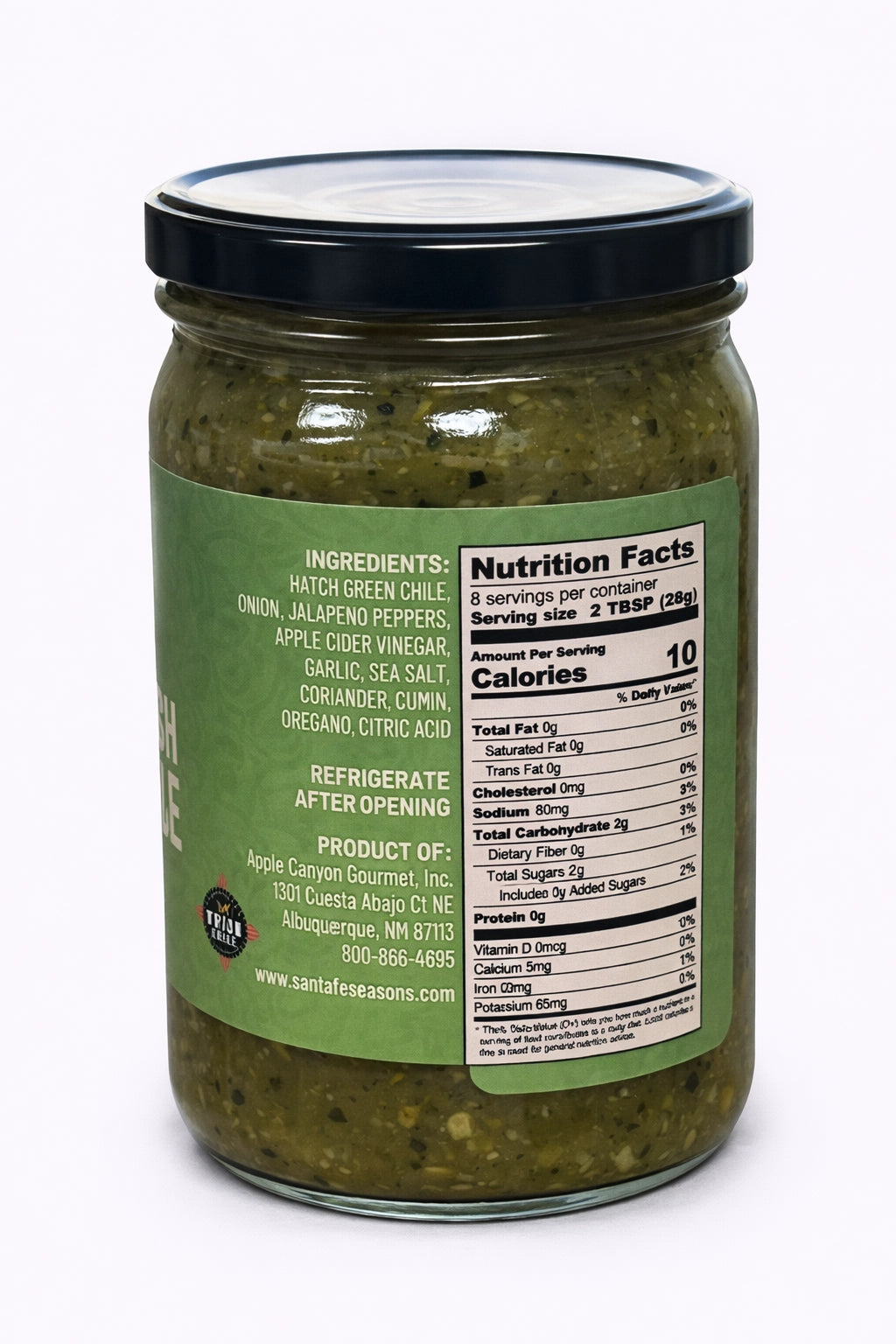 Santa Fe Seasons Hatch Fire Roasted Green Chile Salsa, ingredients label