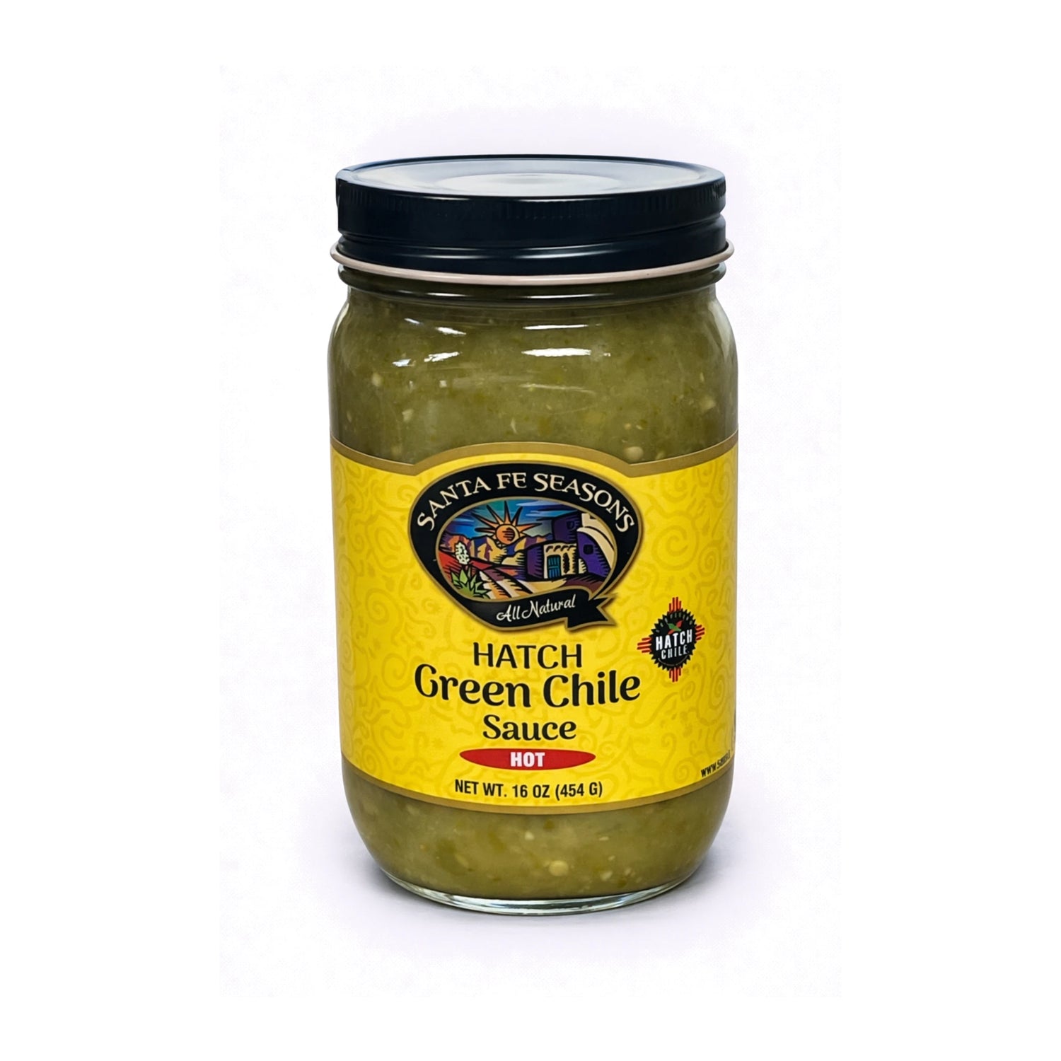 Santa Fe Seasons Hatch Green Chile Sauce, Hot heat level, front of jar