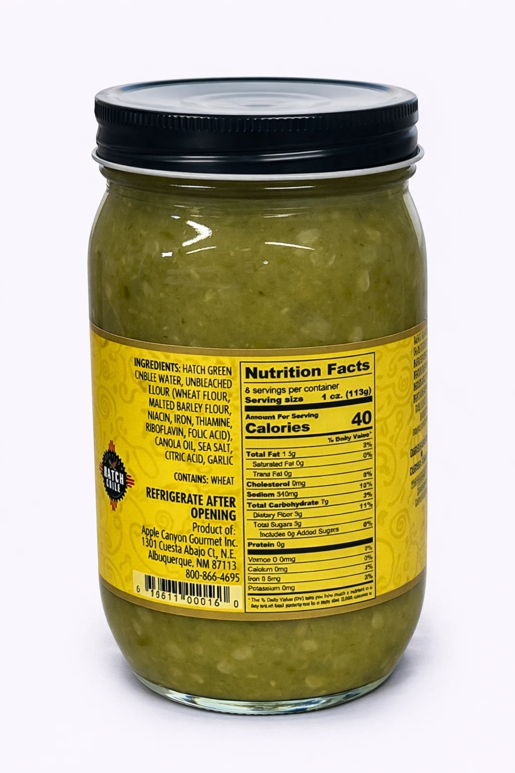 Santa Fe Seasons Hatch Green Chile Sauce, Hot heat level, ingredient list