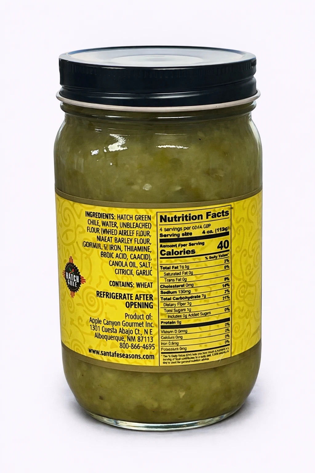 Santa Fe Seasons Hatch Green Chile Sauce, Medium heat, ingredient list