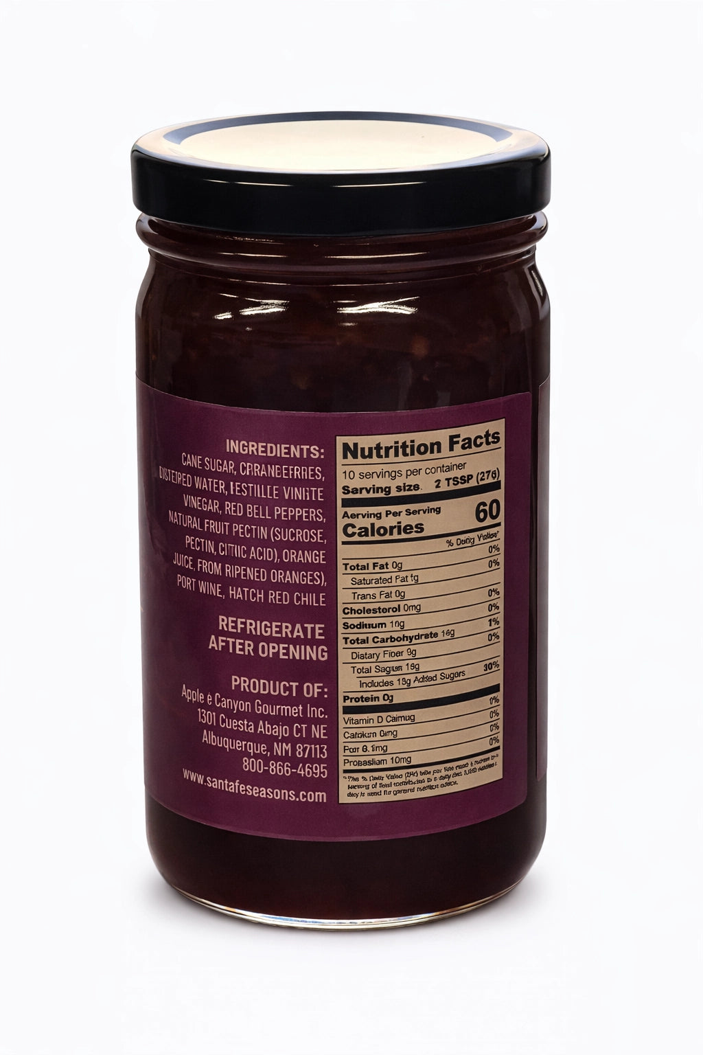 Santa Fe Seasons Hatch Red Chile Cranberry Sauce, ingredient list