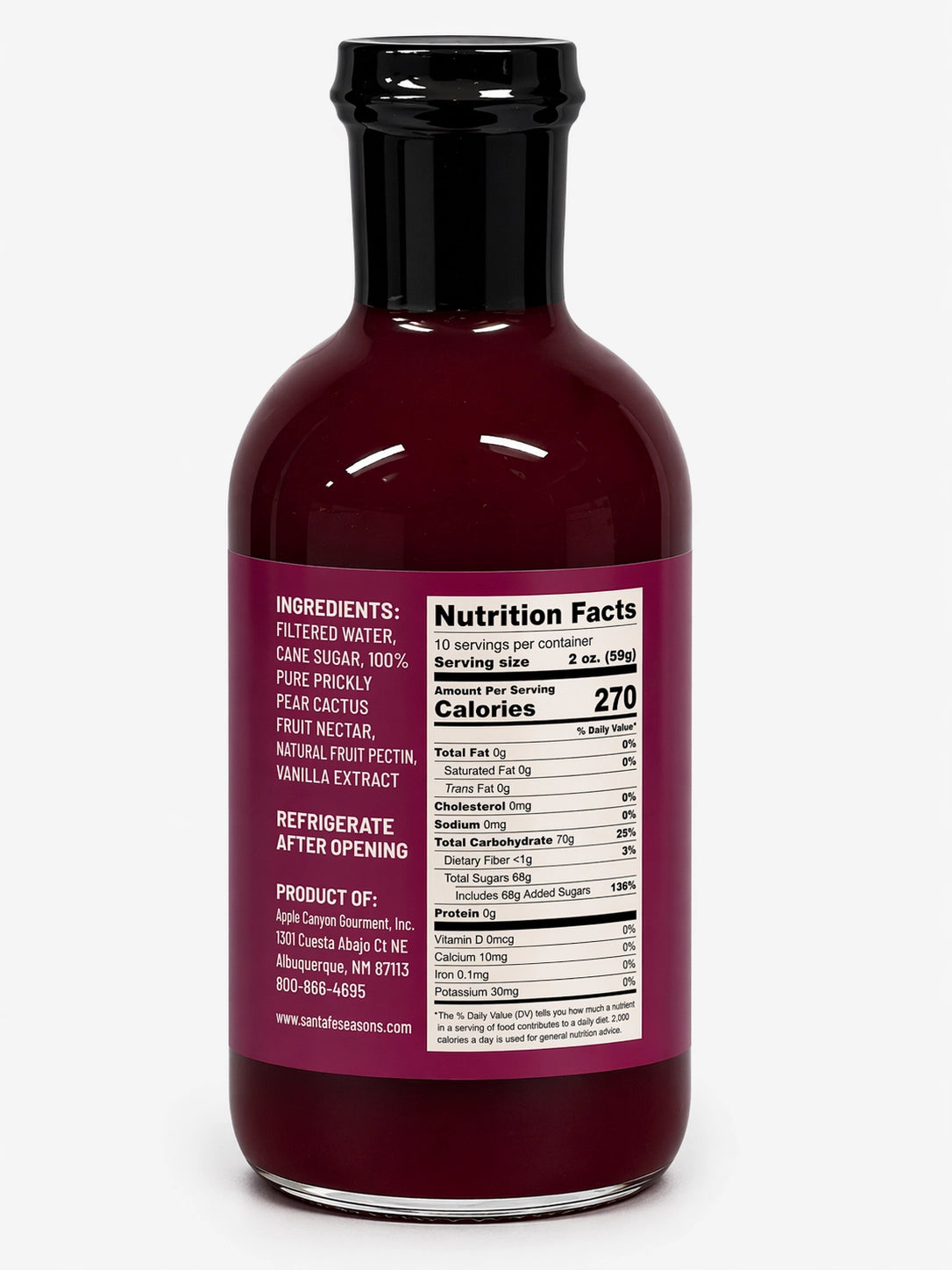 Santa Fe Seasons Prickly Pear Syrup, ingredients label