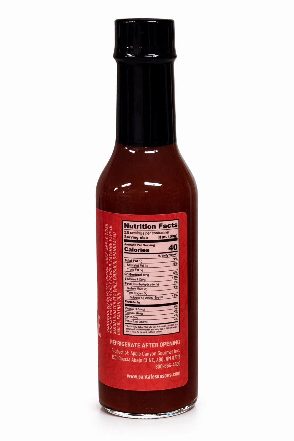 Santa Fe Seasons Red Chile Hot Sauce, ingredients label