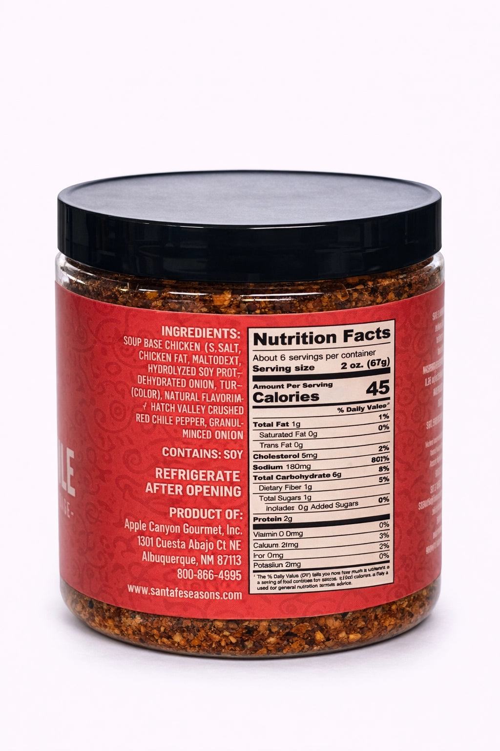 Santa Fe Seasons Red Chile Soup Base, ingredient list