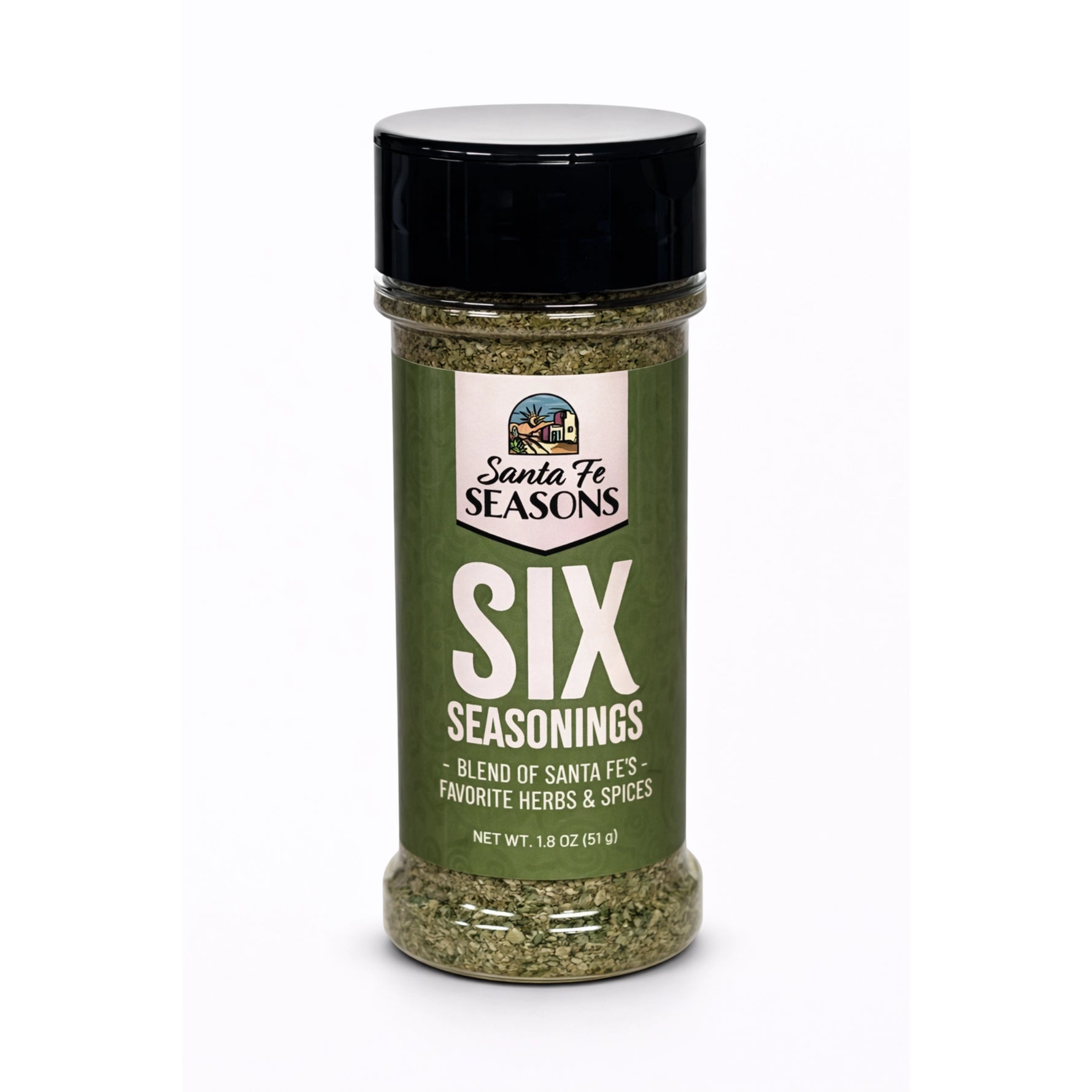 Santa Fe Seasons Six Seasonings variety blend, front of jar