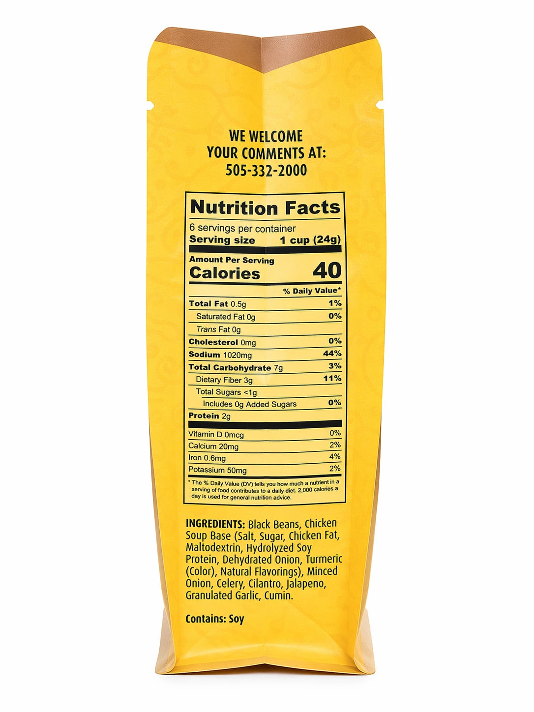 Santa Fe Seasons Southwest Black Bean Chicken Soup Mix, ingredient list