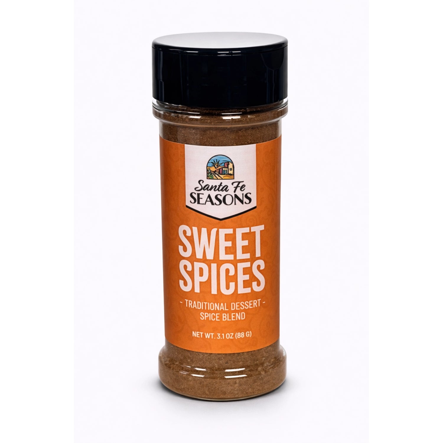 Santa Fe Seasons Sweet Spices dessert spice blend, front of jar