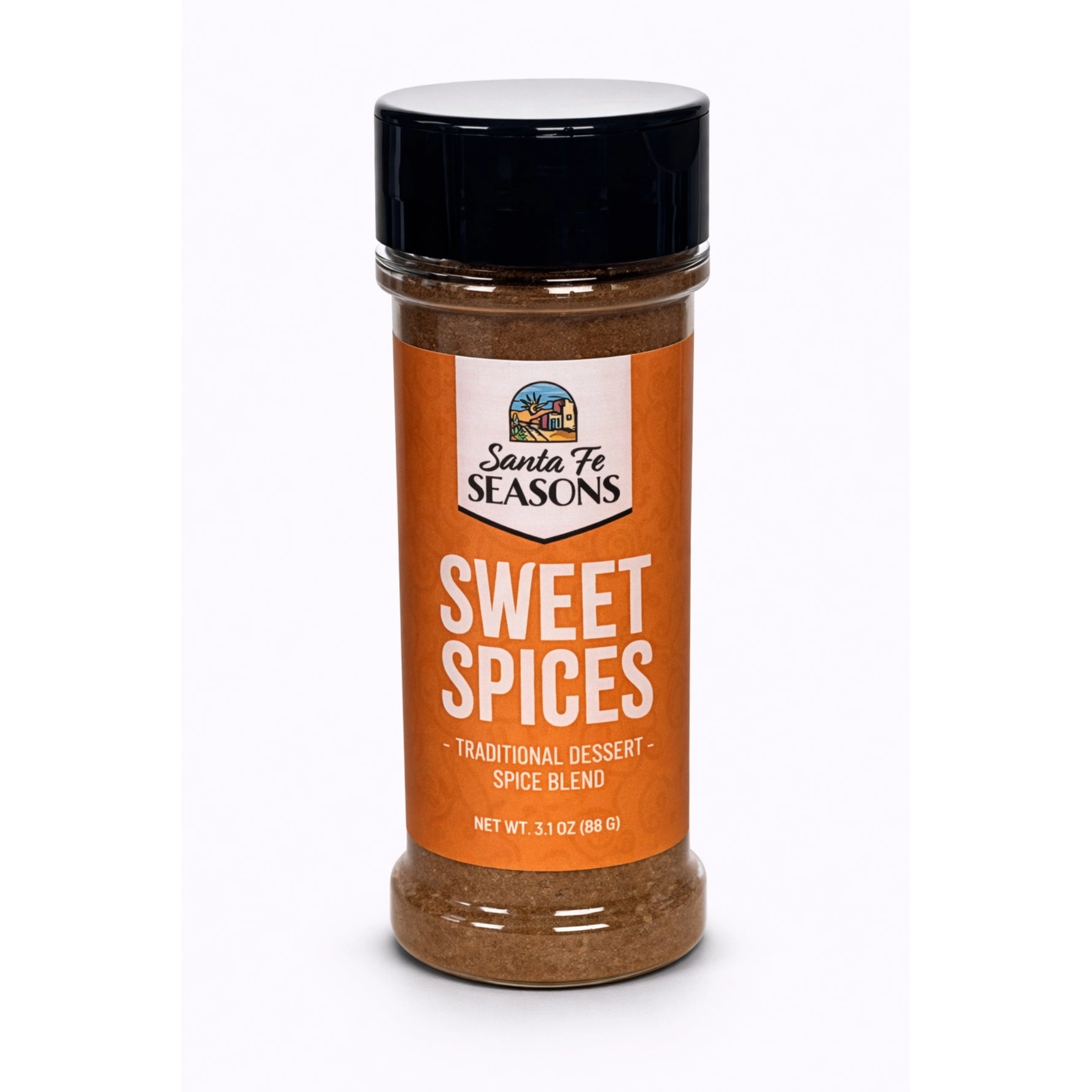 Santa Fe Seasons Sweet Spices dessert spice blend, front of jar