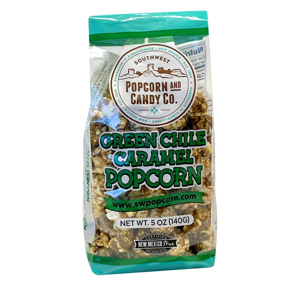 Southwest Popcorn and Candy Co. Green Chile Caramel Popcorn, front of bag