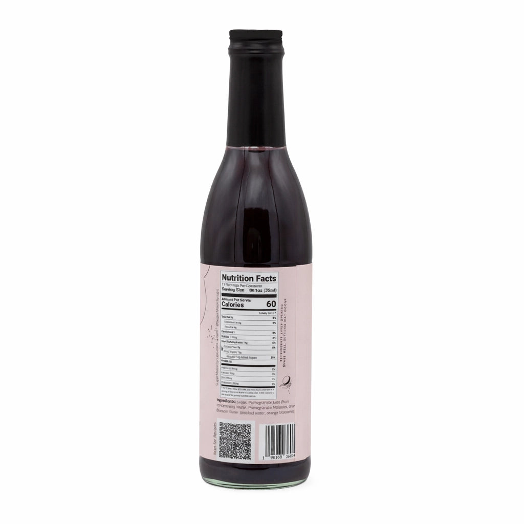 Sugar Moon Syrups Grenadine Pomegranate Syrup, back label with ingredients
