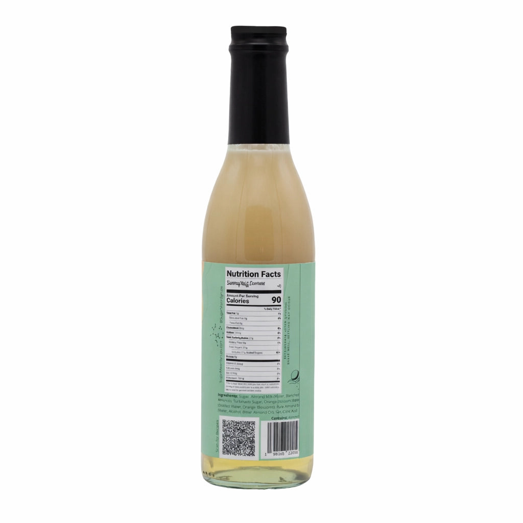 Sugar Moon Syrups Orgeat Almond Syrup, back label with ingredients