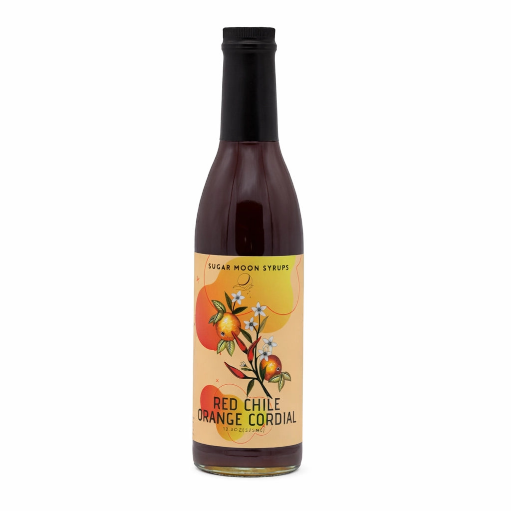 Sugar Moon Syrups Red Chile Orange Cordial, front of bottle
