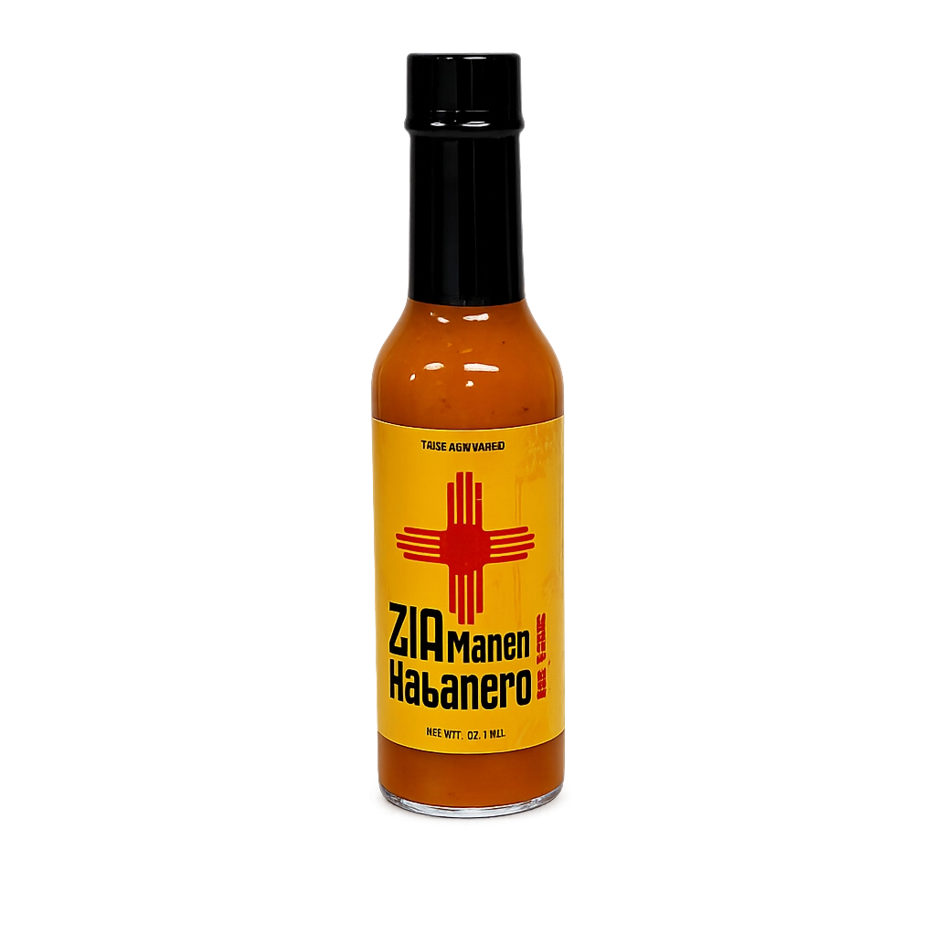 ZIA Mango Habanero Hot Sauce, front of bottle