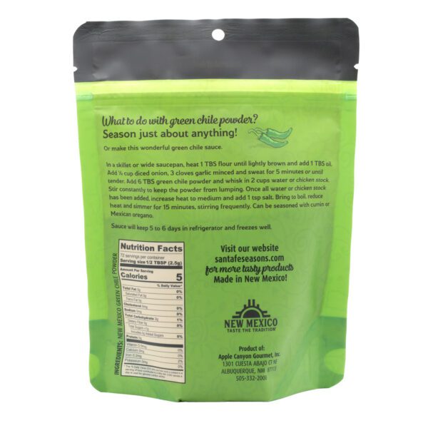 Back off product image for mild green chile powder